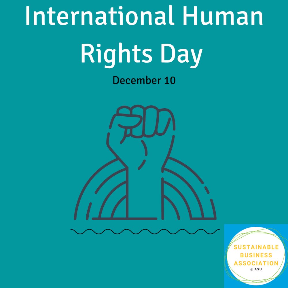 sba_asu's tweet photo. Today is #HumanRightsDay, a day very close to us and our mission to promote sustainable business practices. Because business is not #sustainable if it does not support human rights. Join us in calling for an end to #HumanRights abuses by the private sector! https://t.co/c6sFE0CE1O