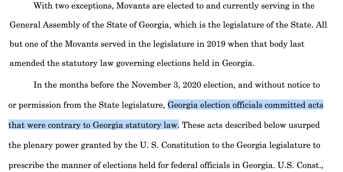 Their complaint (I'm tweeting as a read) is against Republican Secretary of State Raffensperger and the elections board (the "Board").They allege that the Board violated the law.Notice that they're complaining about actions that occurred "in the months before November 3.2/