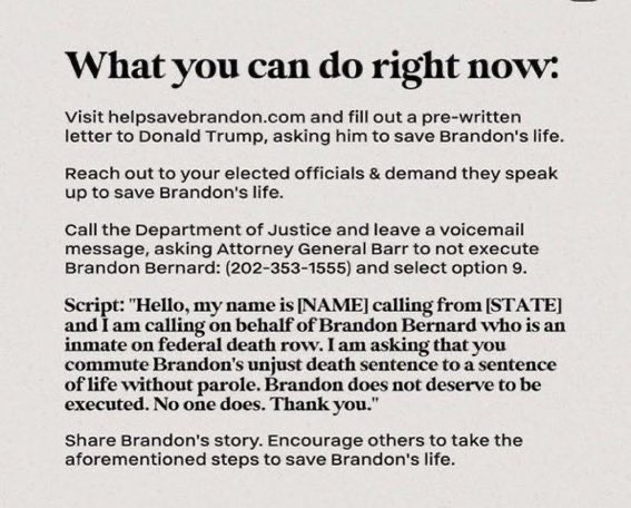 210224JS's tweet photo. Please don't sign .org petitions!! Brandon's lawyers have said not to, this isn't something to brush past. This is somebody's life, an innocent man's life. Here are some things you can do as an alternative and bring attention to this injustice. #BrandonBernard #HelpSaveBrandon https://t.co/TPtkcRdWIq