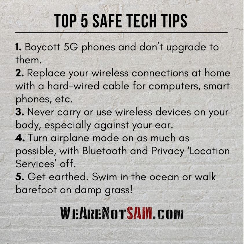 Stop5GWisconsin's tweet photo. Wireless Tips for Your Family!  And here's another tip.  Put down your devices, go outside and enjoy nature!  Unplug!  #PracticeSafeTech #Stop5G https://t.co/HK2muvhYjr