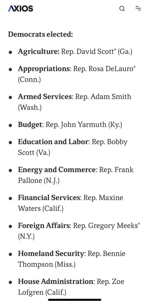 Meet some of your 117th Democrat House Committee Chairs: https://www.axios.com/house-new-committee-chairs-ranking-members-cb330bb0-088b-4e4c-89dc-ed9daa07c829.html