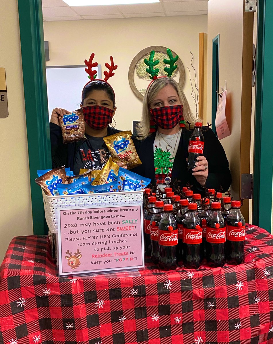 pinkpatterson's tweet photo. 2020 has been a bit SALTY...but my @WeAreGRHS staff is oh so SWEET....so it was time for some fun reindeer treats! Thanks to our @GRFFASchroeder Floral Design classes...we had a herd of 212 @CocaCola Reindeer! #WeAreGR #candypopcorn #12DaysOfXmas2020 https://t.co/3lXooX43ey