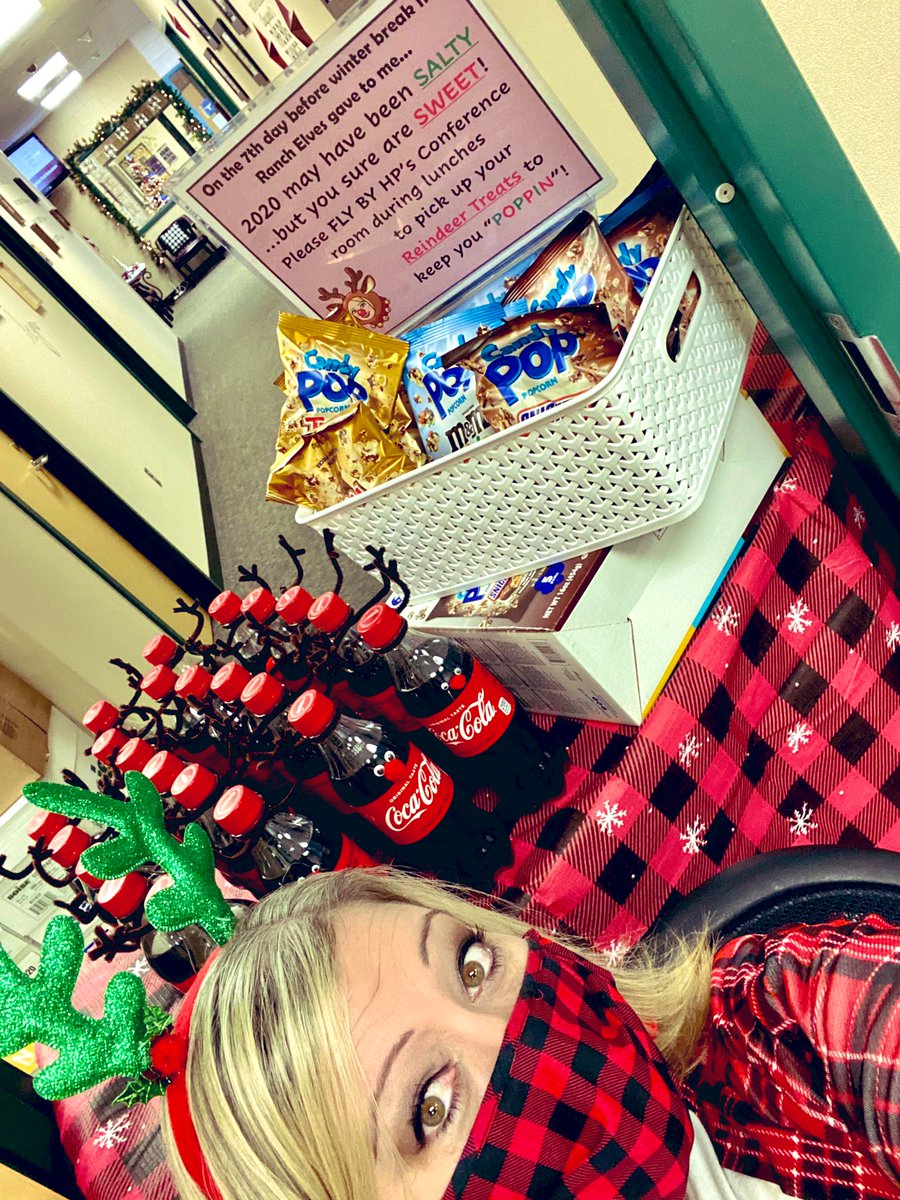 pinkpatterson's tweet photo. 2020 has been a bit SALTY...but my @WeAreGRHS staff is oh so SWEET....so it was time for some fun reindeer treats! Thanks to our @GRFFASchroeder Floral Design classes...we had a herd of 212 @CocaCola Reindeer! #WeAreGR #candypopcorn #12DaysOfXmas2020 https://t.co/3lXooX43ey