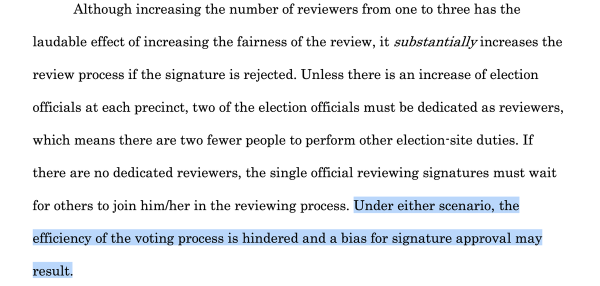 Yup, that was the complaint. That having 3 people instead of 1 review each signature makes things more fair, but "hinders the reviewing process."At the same time, they didn't like it when Raffensperger wanted to start counting early, which would facilitate the process.10/