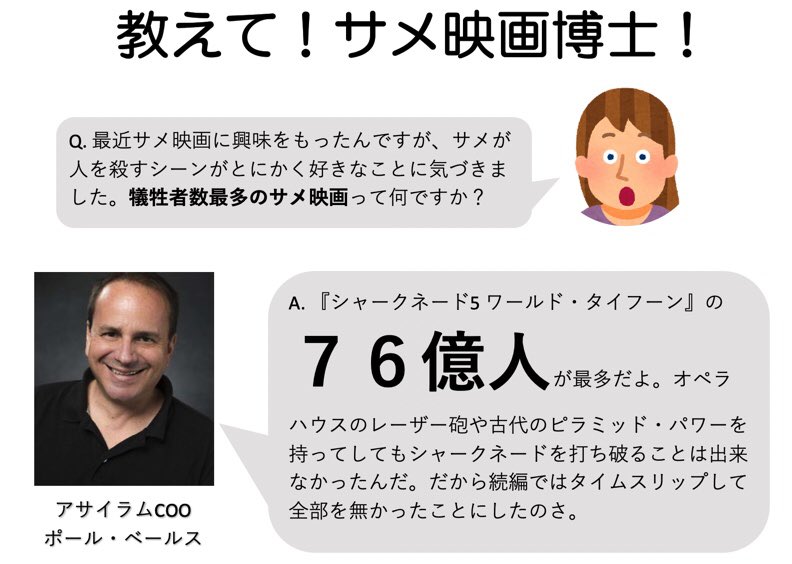 犠牲者数が最多のサメ映画ではなんと 76億人 が死んでいる 馬鹿すぎて好き 自分が含まれてると思うと興奮する Togetter