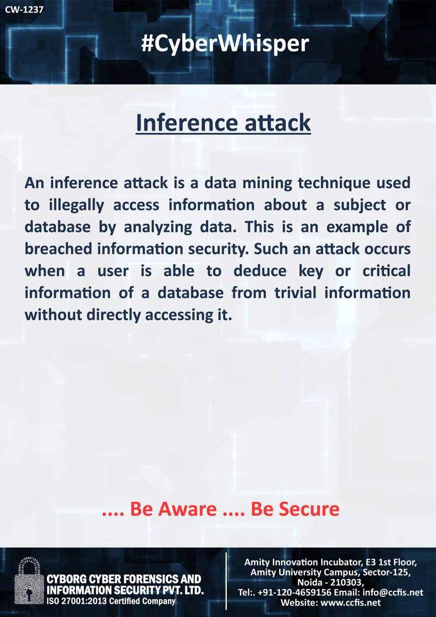 jssodhi's tweet photo. #CyberWhisper #CyberSecurity #InferenceAttack https://t.co/ZdHotTg3tH