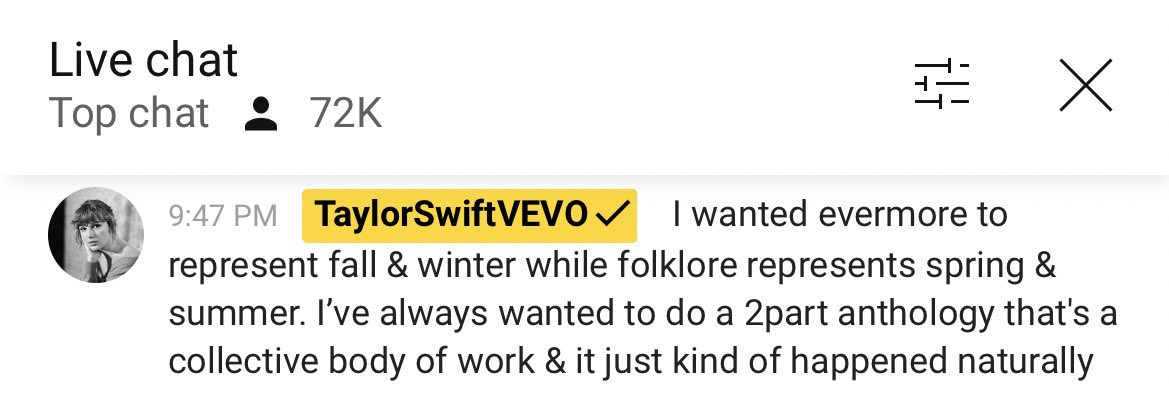 SwiftNYC's tweet photo. Taylor explains that #evermorealbum represents fall and winter, as folklore represents spring and summer! #willowMusicVideo https://t.co/hd1NvqctvJ