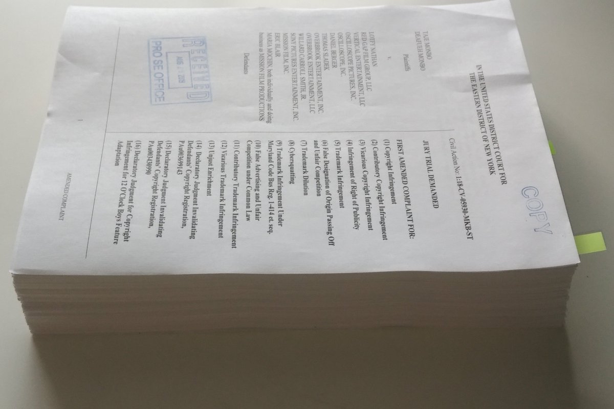 12OClockBoyz_'s tweet photo. The RECEIPTS are here!! This is the 450-page 12ClockBoys lawsuit papers that Hollywood DON'T want you to READ. Yup! It DETAILS the copyright theft allegations against Lotfy Nathan, Oscilloscope, Overbrook &amp; Sony. VISIT: https://t.co/tiMWrh4JUF …..#12OClockBoys #CharmCitykings https://t.co/YgDCYc0xYA