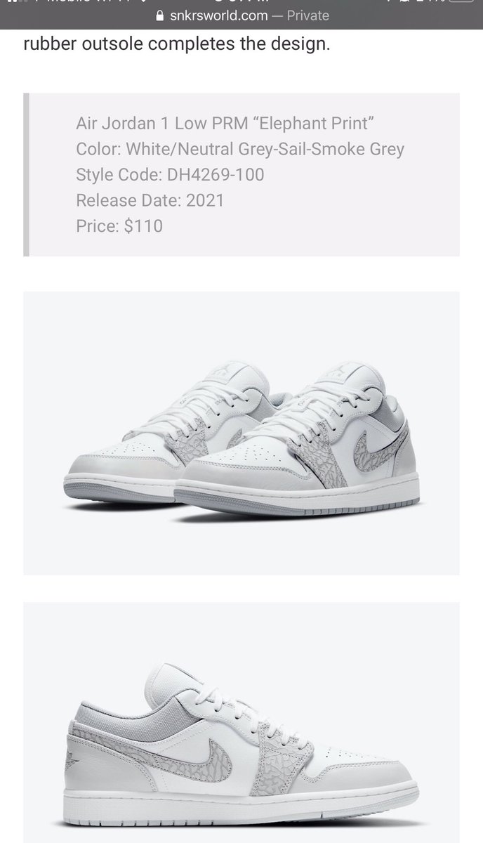 jordan 1 low elephant print