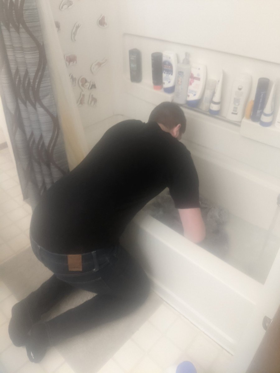 kikachu123's tweet photo. I got a new jacket that I fell in love with. I went to wash it and he saw it going in the wash. He said I'm pretty sure you're supposed to hand wash that. He grabbed it and immediately took off. Found him washing it for me. https://t.co/W4lW94SDoP