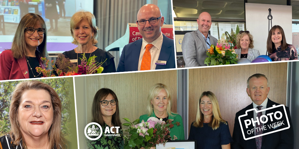 ACTEducation's tweet photo. Today’s #photooftheweek is dedicated to 2020’s retiring public school principals - Anne Simpson (Chapman Primary), Kerrie Blain (Telopea Park School), Jennifer Hall (Macgregor Primary) &amp; Kristine Stewart (Giralang Primary). We wish you all the best! https://t.co/wmbXVtd4NZ
