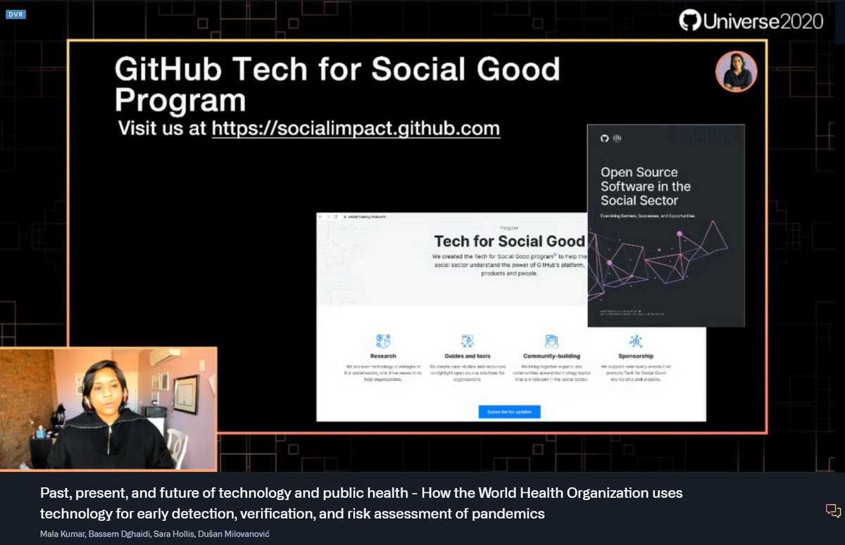 MishManners's tweet photo. This is what I love about code, about open source... it's the community &amp; developers coming together to make the world a better place 🥰

Fantastic talk happening by @WHO right now on the developer track 👉 https://t.co/0o2fK9wAtM

#Code #OpenSource #TechforGood #GitHubUniverse https://t.co/kdQdQaOm6M