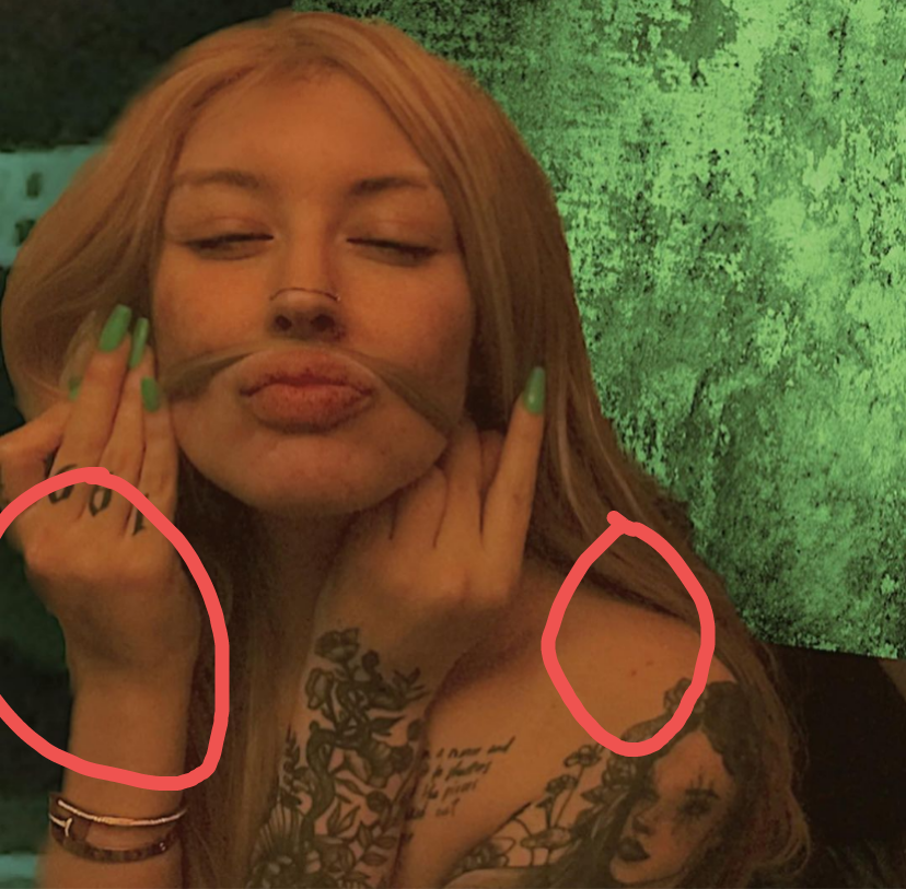 turtlelip's tweet photo. #Taylornicoledean must be spun out of her mind to think we can't see where she blurred out the track marks https://t.co/7GJYZZdVAw