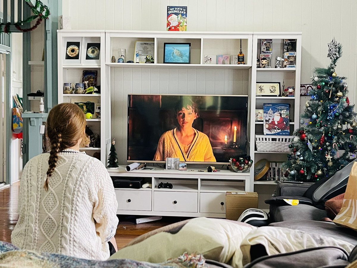 reptourperth's tweet photo. @taylorswift13 My husband took this picture of me watching the #Willow world premier in her #cardigan #evermore #taylornation #taylorswift #willowmusicvideo #folklore https://t.co/13g5uDq53e