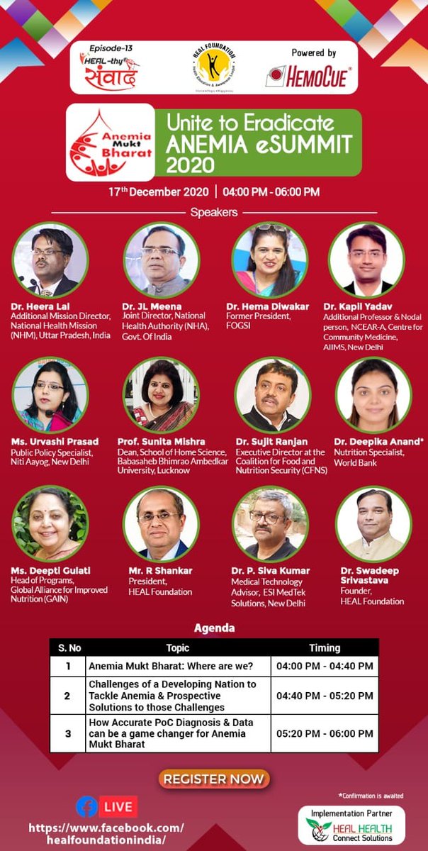 healfoundation1's tweet photo. HEAL Foundation presents - Unite to Eradicate Anemia eSummit 2020, click to register : https://t.co/OclQTcqrAk
#covidfighters #healthysamvaad #healhealth #unitetofightcorona #maskismust #askformask #anemia #anemiamuktabharat #unitetoeradicateanemia #13thepisode @heeralalias https://t.co/H8MD5QdD1K