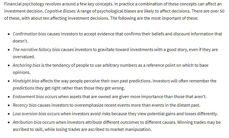 Good and simple explanations of some of the behavioral biases in the article.