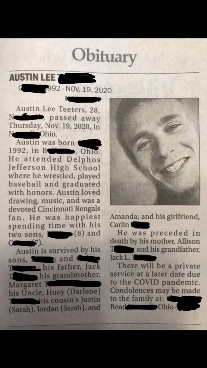 caughtbydeercam's tweet photo. Austin’s obituary. My angel. Thank you everyone who helped with his picture, he looks so handsome https://t.co/85xBUW2u5I