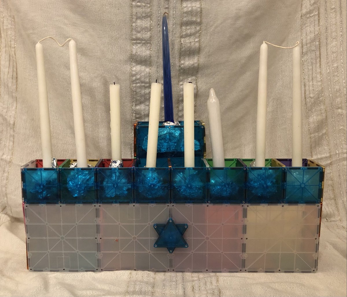 Adynae's tweet photo. Edmund's December Magna-Tiles Challenge Day 10: Hanukkah menorah #magnatiles_christmas https://t.co/QViLISrSJt