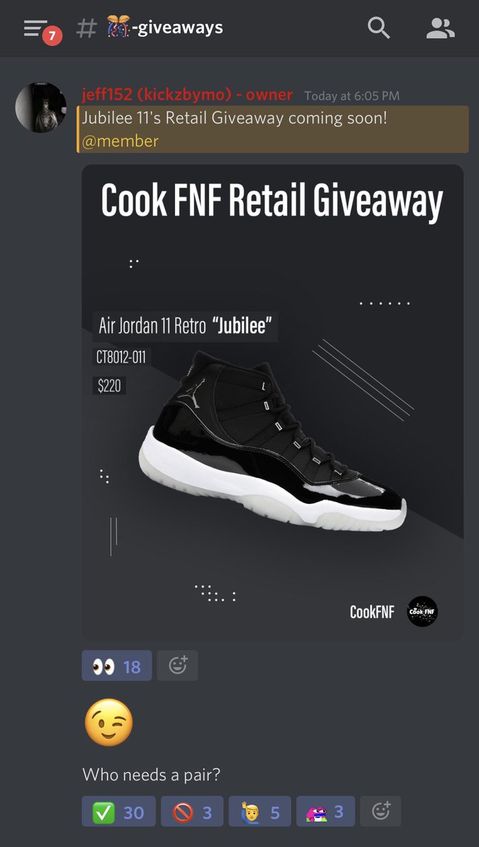 Just another normal day at Cook FNF, Backdoored Jordan GR pairs on the daily given to our members for retail! Not to mention our invite contest which is has INSANE prizes with up to $500 profit. Join the winning team while you can, 800 members up next.