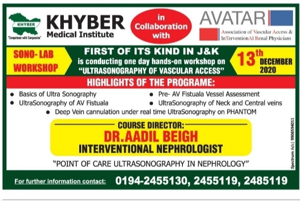 AVATAROrg's tweet photo. @AVATAROrg in collaboration with Khyber Medical Institute is hosting #SONOLAB #Workshop.
First of its kind in J&K Srinagar is conducting one day hands-on workshop on "#ULTRASONOGRAPHY OF #VASCULAR ACCESS"
๐On 13th December 2020
9:30AM to 6:00PM
#Nephavatar #Nephrologist #renal https://t.co/oEmYGXK94Y