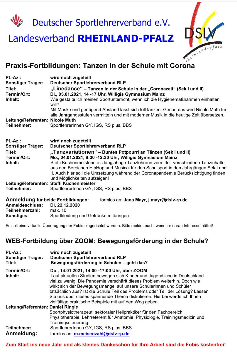 DSLV_RP's tweet photo. Kostenlose Fortbildungen: Sport in der Coronazeit! Melden Sie sich an. Wir freuen uns! https://t.co/tWq9dD0OdE