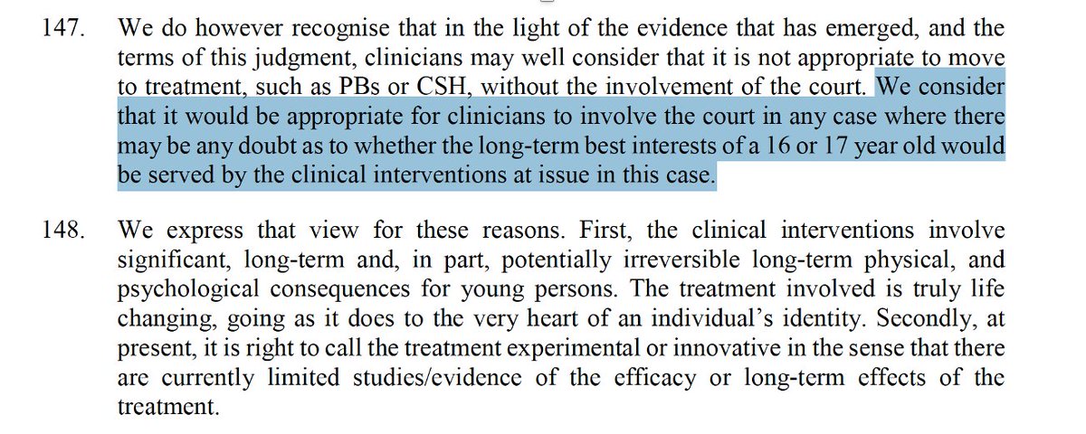 Sweden concluded the evidence for "affirmation" is lacking. The NHS review is underway. The UK High Court just ruled that patients under 16 can’t consent to the experimental "affirmative" protocol, suggesting that even 16-17 year-olds are vulnerable./10 https://www.judiciary.uk/wp-content/uploads/2020/12/Bell-v-Tavistock-Judgment.pdf