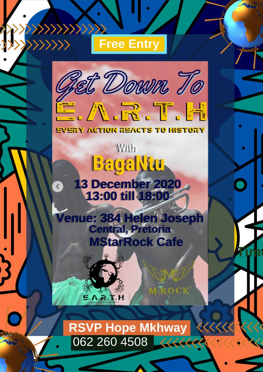 EARTH19_ZA's tweet photo. Good Morning EARTHlings✨
If you're wondering what special surprise we have in store for you this Sunday, then wonder no more. Blessing the stage on our #GetDownToEarth session is Pretoria based band BagaNtu.

#SundayVibes #events #Music #SundaySessions #earth https://t.co/SJKwViVasj