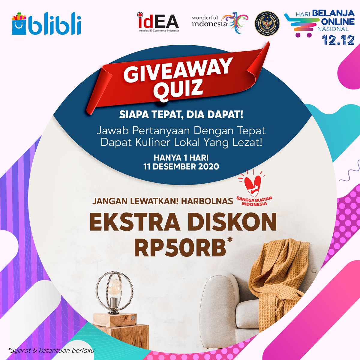 Giveaway yuk! Jawab ya, apa kepanjangan KEMENPAREKRAF?

Syarat:
1. Follow aku + like tweet ini
2. Reply dgn jawab pertanyaan tsb + hashtag #BelanjaUntukNegeri #BanggaBuatanIndonesia &amp; mention <a href="/idEAsosiasi/">Asosiasi E-Commerce Indonesia</a> @Kemenparekraf 
3. 10 orang acak akan dapat Kuliner UMKM TERBAIK! 

YUK 👇