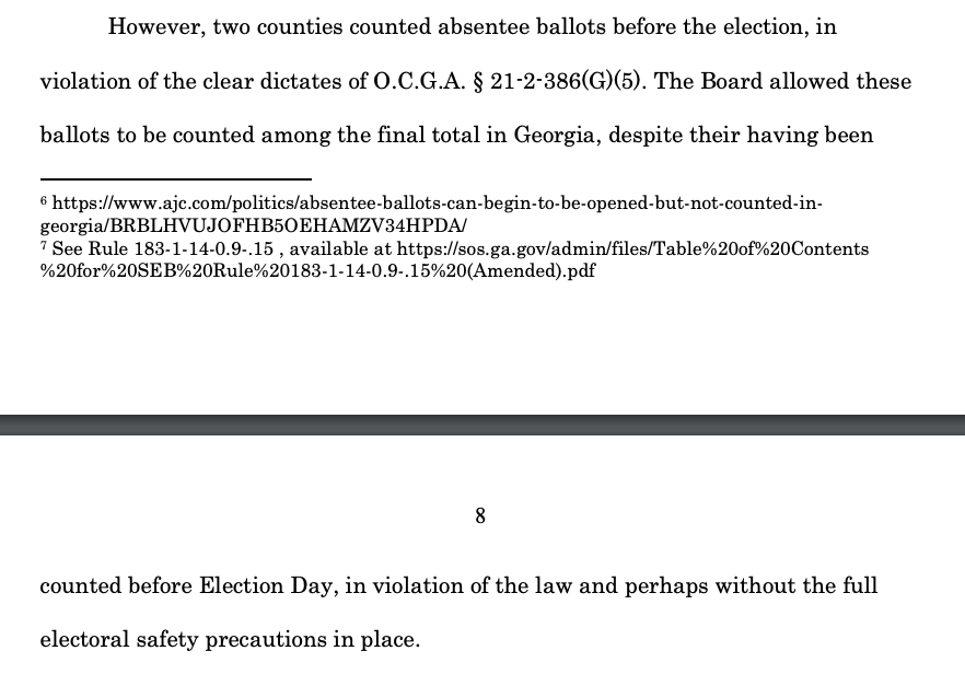 "Two counties counted absentee ballots before Election Day" but we won't/don't tell you which ones to back up our claims.