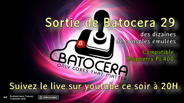 framboise314's tweet photo. Ce soir sortie de @batocera_linux en version 29. Plus de 70 consoles émulées, des dizaines d'améliorations. Fonctionne sur de nombreux ordinateurs dont @Raspberry_Pi 4 et #RaspberryPi400. Suivez le live ce soir à 20H sur Youtube pour en savoir plus : https://t.co/LNs8OxmEzA https://t.co/8COuVMGZFY