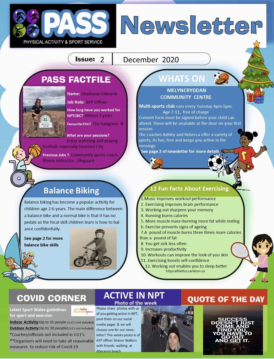 nptpass's tweet image. ⭐️ PASS Newsletter ! ⭐️
Read the stories, upcoming events, fun activities, new skills to learn and some useful advice.Please share with us your photos of you getting active in NPT and we will put them in our next issue.Keep active over the Christmas period 🎄🏃‍♀️Merry Christmas !