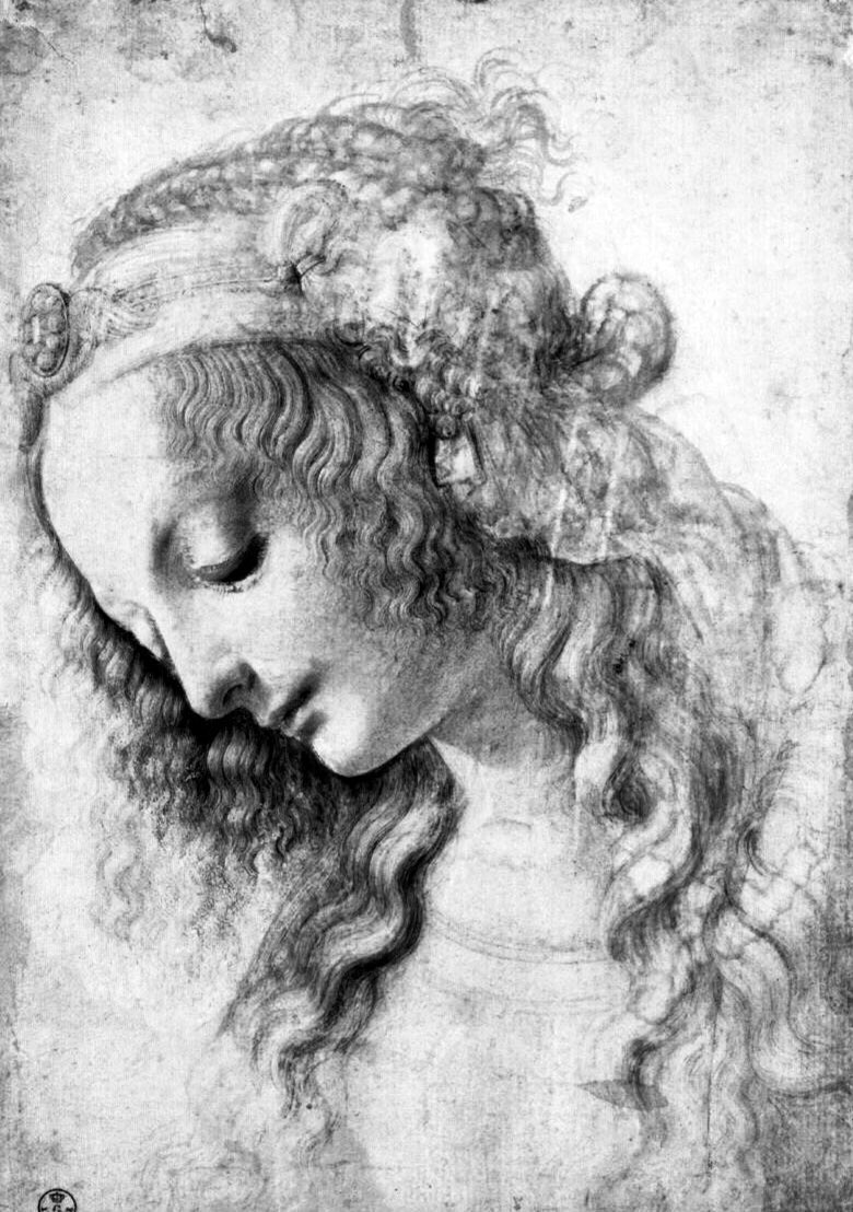 Leonardo was both a scientist & an artist (so I love his approach to life, having the same interests). He was born out of wedlock but lived with his father’s household. Even Freud sought to interpret his unusual childhood experiences. Woman’s Head (c1470)