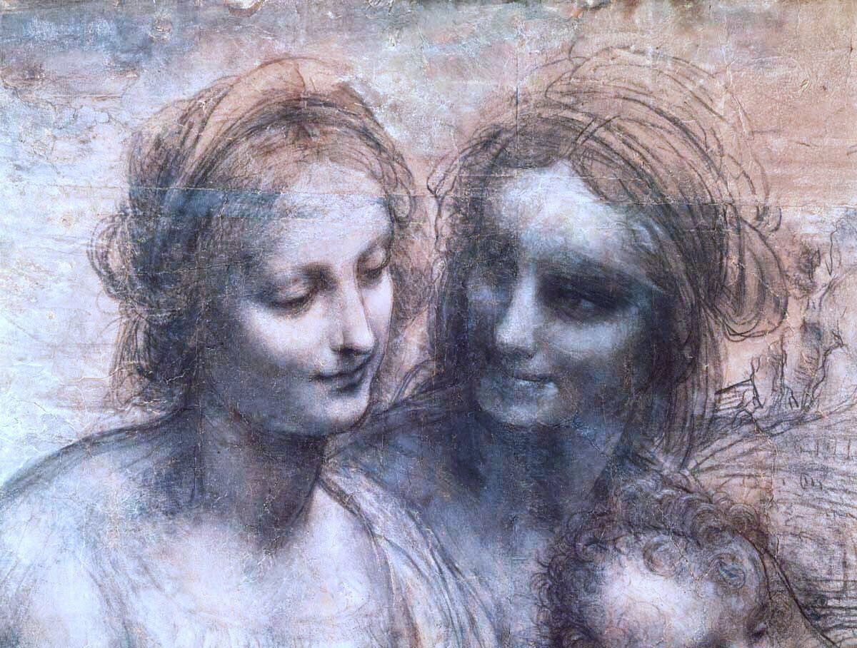 In 1499 he escaped war, with his lover Salai, to go to Venice where he worked on projects to protect the great city. He went on to Florence where he created my favourite drawing by him, The Virgin & Child with SS Anne & John the Baptist.(c1499)