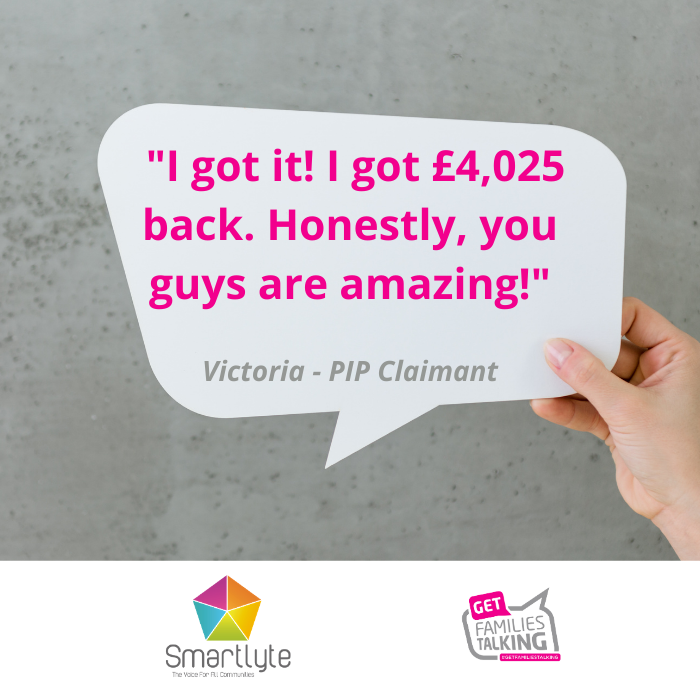 Smartlyte's tweet photo. Received a txt today at 1am from one of our excited #PIP claimants.
Referral received by us 19/11 15:13hrs
Appeal submitted by us 20/11 16:26hrs
Txt received 10/12 01:00am
Result: £4,025 backdated! 👏🙂
@goodthingsfdn @HMCTSgovuk #AssistedDigital #teamwork #HappyChristmas https://t.co/m4WboQFZJ2