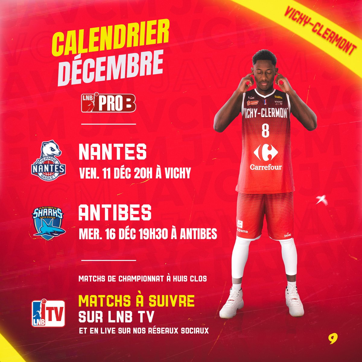 jav_basket's tweet photo. Ce soir 20h JA VCM vs Nantes en Championnat Pro B!
Retrouvez le programme "Soir de Match", avec nos infos sur ce match, ceux du week end et nos offres Partenaires!
https://t.co/4GCZsohCdS
Live sur LNB TV : https://t.co/f9hS92BoTJ
@XixSports @NantesBasket44
#basket #backtogame https://t.co/FlejGmiIvb