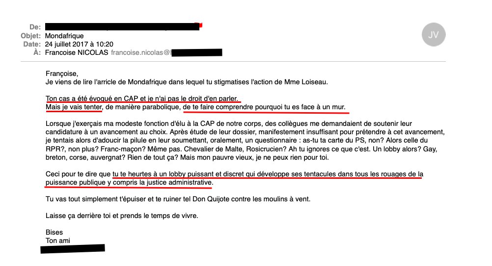 @Pouchtajevitch Pas que.
Je cite ce collègue du ministère des Affaires étrangères intervenu à mon dossier:

"Tu te heurtes à un lobby puissant et discret qui développe ses tentacules dans tous les rouages de la puissance publiques y compris la justice administrative"

#TousConcernés On en parle?