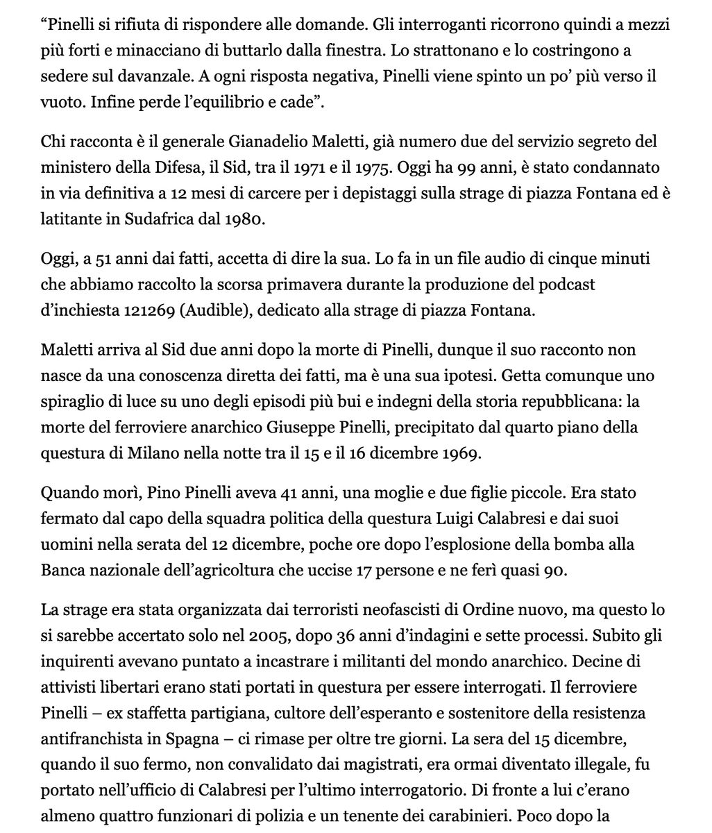 ValerioMinnella's tweet photo. «Misero Pinelli sul davanzale»

Quanto c'è di vero in ciò che racconta al @fattoquotidiano il criminale Gianadelio Maletti a 51 anni dai fatti?

Che Pinelli non si sia suicidato lo sappiamo tutti, che abbia avuto un "malore attivo" come dice la sentenza
>
https://t.co/b6ADQK5Oc6 https://t.co/h3MNRiv8WZ