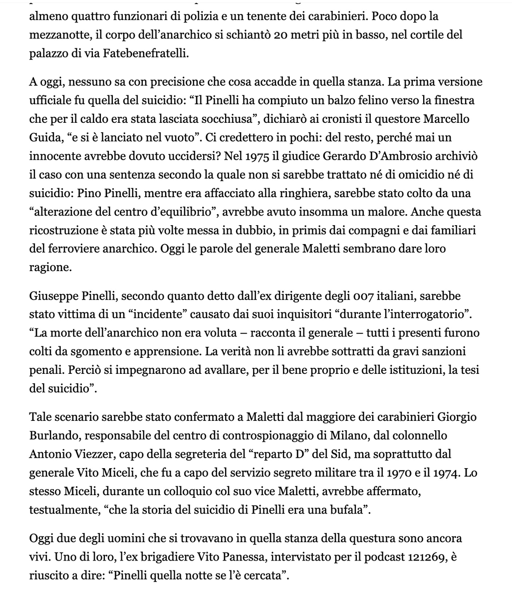 ValerioMinnella's tweet photo. «Misero Pinelli sul davanzale»

Quanto c'è di vero in ciò che racconta al @fattoquotidiano il criminale Gianadelio Maletti a 51 anni dai fatti?

Che Pinelli non si sia suicidato lo sappiamo tutti, che abbia avuto un "malore attivo" come dice la sentenza
>
https://t.co/b6ADQK5Oc6 https://t.co/h3MNRiv8WZ