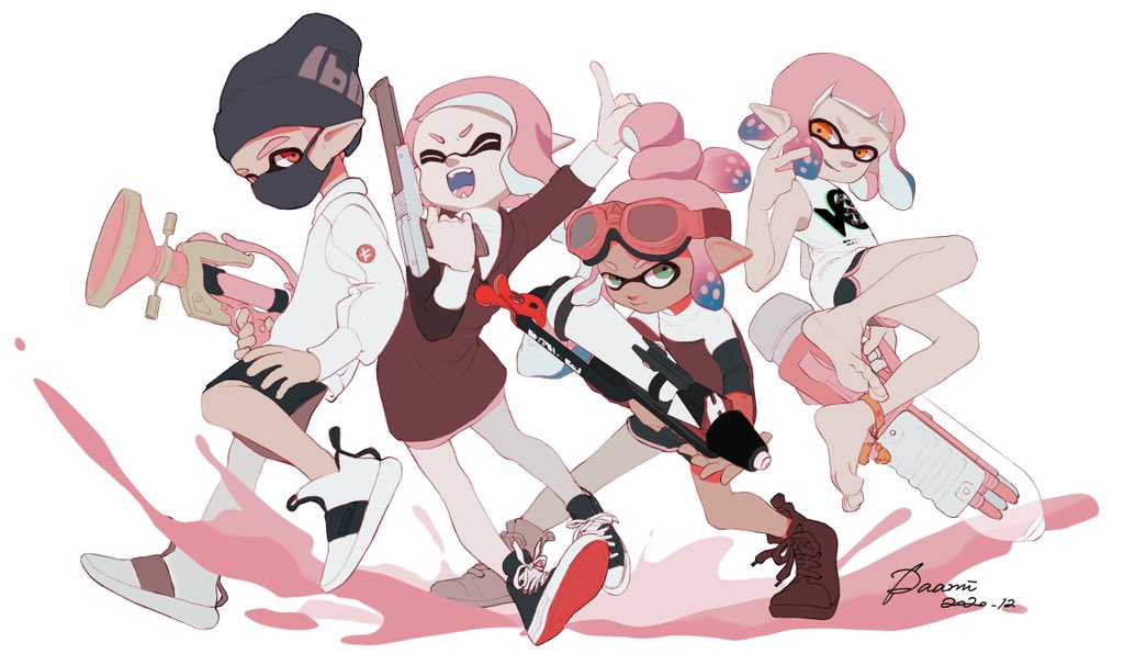 インクリング ,イカガール(スプラトゥーン) 「チームだぞ! 」|Daamiのイラスト