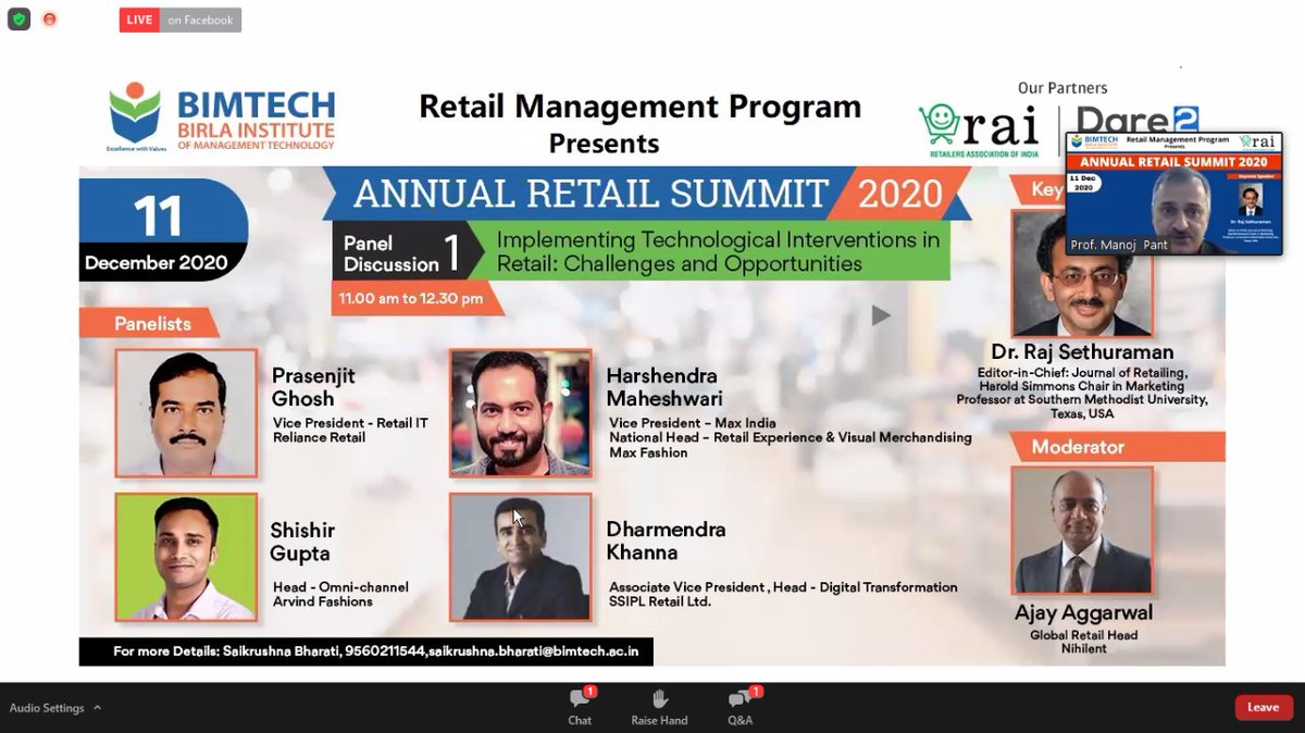 BIMTECHNoida's tweet photo. Glimpses of Panel 1 Discussion on the topic "Implementing Technological Interventions in Retail: Challenges and Opportunities"
Watch the event LIVE at - https://t.co/HDBqDAB8p9
#retailsummit2020 #annualretailsummit #retailmanagement https://t.co/jG18QFObkj