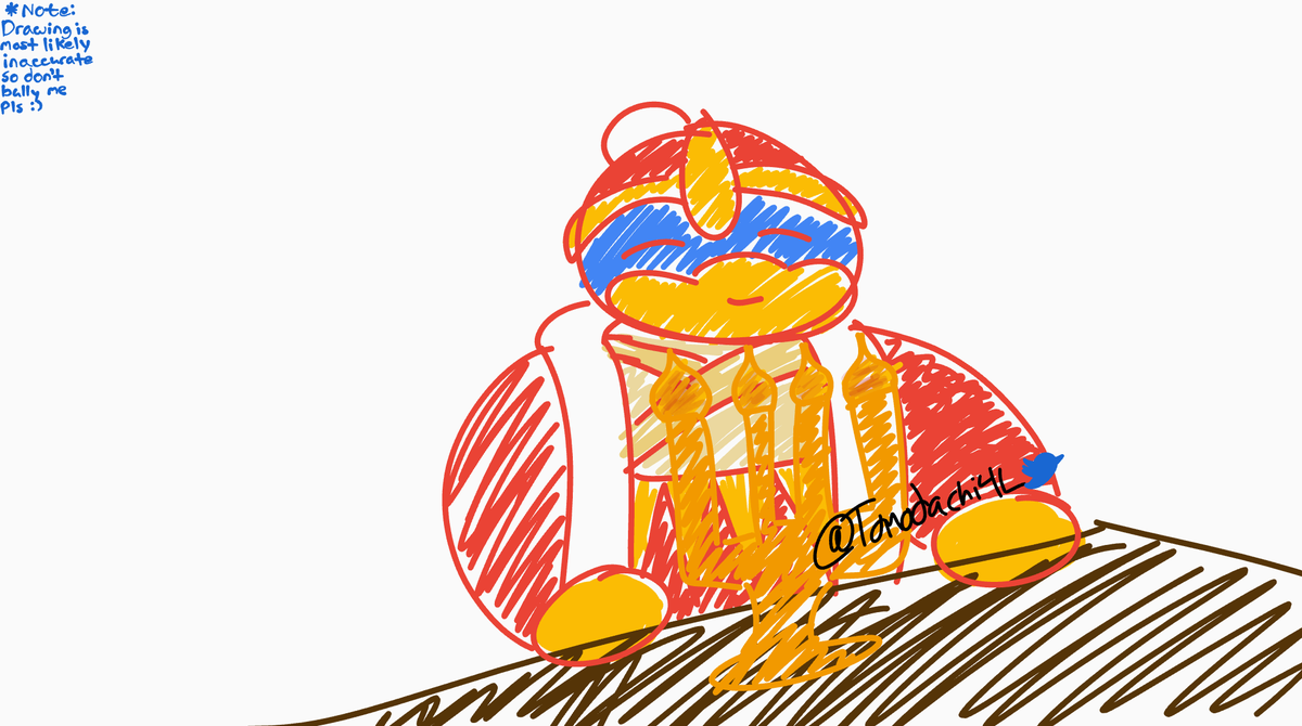 Tomodachi4L's tweet photo. Day 10 of #TomosDeDeDecember - Hanukkah
Dedede has his candles ready (Note: not accurate to the real deal)

#KingDedede #Dedede #DeDeDecember #Kirby #KirbyFanArt #Nintendo #Art #Artwork #Artist #ArtistOnTwitter #Drawing #Doodle #DigitalArt #DigitalArtwork #DigitalArtist #Hanukkah https://t.co/DSKubG9HLa