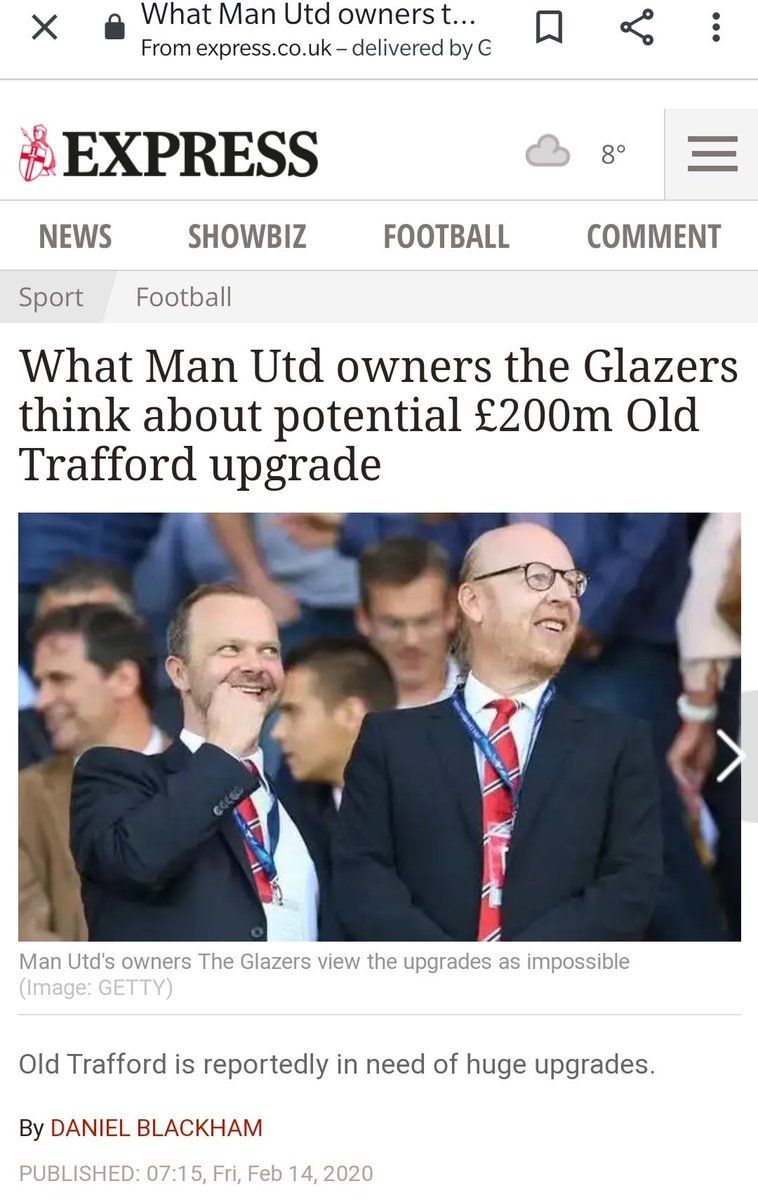 And to be an ATM for th Glazers. Those aren't empty words...The Glazers also own the Tampa Bay Buccaneers on whose stadium (Raymond James Stadium) they've splashed $160 Mn recently for upgrades while they've hardly spent anything on Old Trafford despite a crying need for upgrades