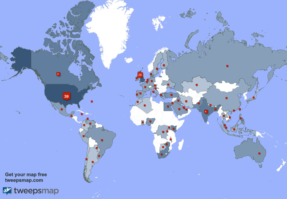 Special thank you to my 2 new followers from South Africa, and more last week. tweepsmap.com/!masawij