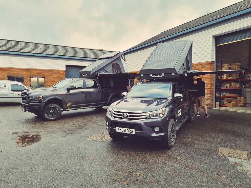UK's 1st Dodge Ram #powerwagon build, featuring fully loaded @alucab #khayacamper flexing alongside our demo #hilux #canopycamper  
💪 Web: tuff-trek.com 
#expeditionvehicle #offroad #rooftoptents #overland  #dodgeram2500 #offroad #rooftent