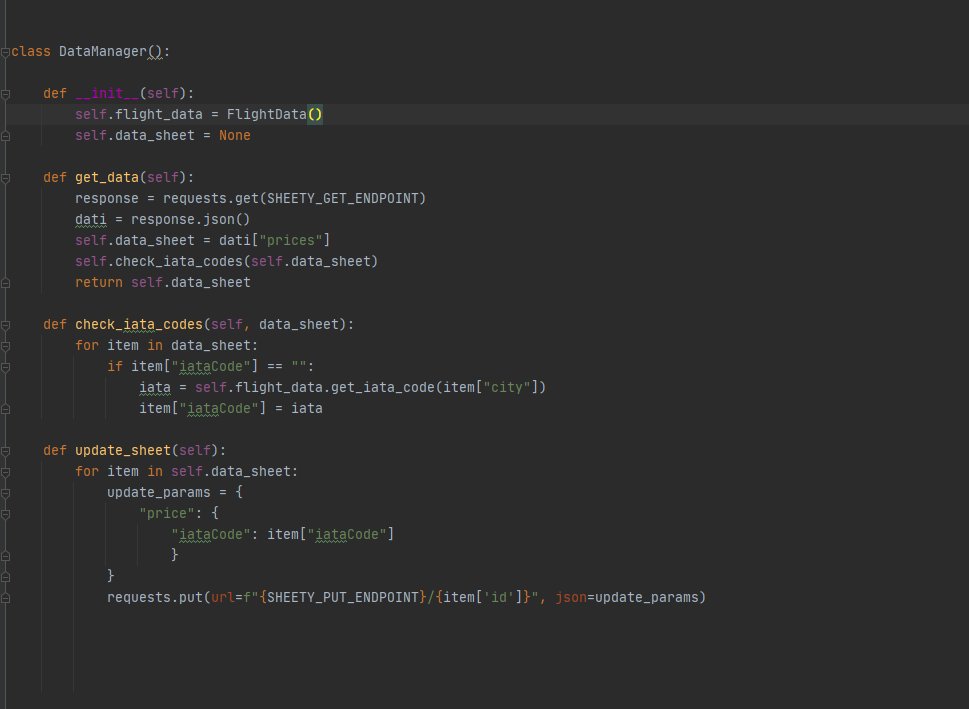 vitalelele's tweet photo. #Day39 of the #100DaysOfCode didn't quite go well. 🤯
I finished the #requests available to #Sheety while I was creating a program that searches for #lowcost flights, this is my code, perhaps a little too expensive. 😳
I will have to follow from the code made in the course. 😩 https://t.co/8lGKjx6GCa