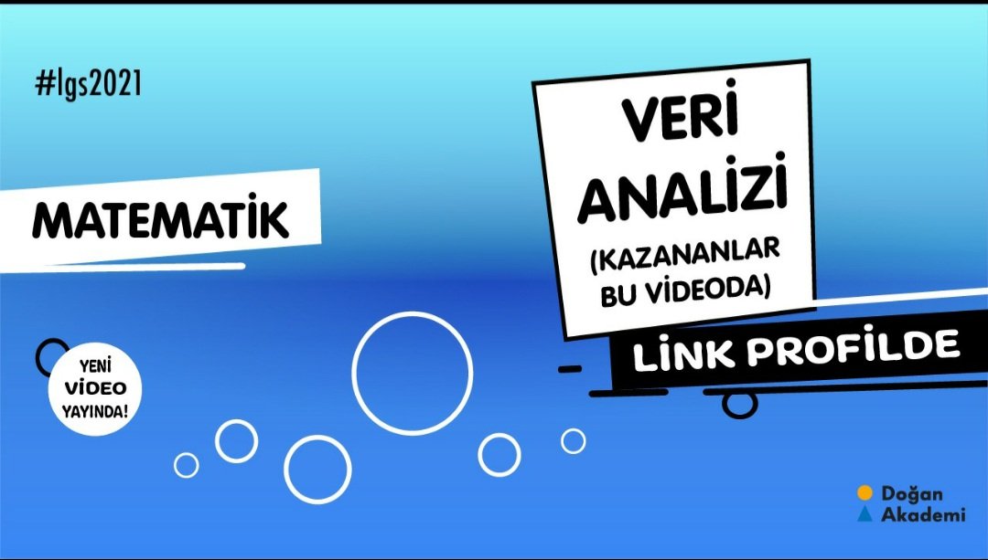 LGS 2021'e hazırlanmaya soluksuz devam ediyoruz. Evet, bugünkü dersimiz Matematik! 📢 "🥳 ''Veri Analizi'' konu anlatımı ve örnek sorular ... Videomuz yayında. 👍🏻  Link 👉 bit.ly/374Tn9t #lgs #lgs2021 #2021tayfa #2021lgstayfa #doğanakademi #verianalizi #matematik
