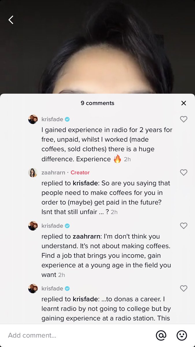  @krisfade A few things, Kris...1. Entry level work is still work and should be paid.2. Why is it OK to be paid to sell clothes etc but not work in radio?3. Unpaid work favours those from wealthy families who can afford to work for free.4. Unpaid work devalues the work.