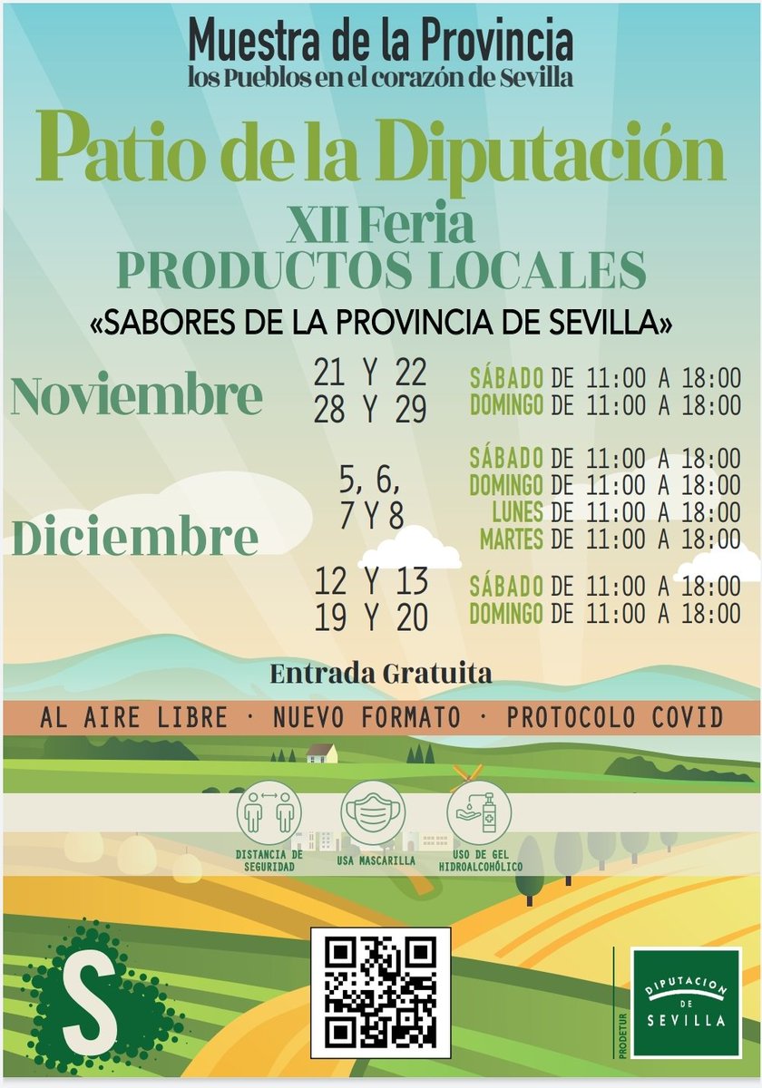 Sevilla_Turismo's tweet photo. 🔝🔝👉Mañana #Sábado 12 de #diciembre volvemos a @DIPUSEVI.
✅ IV turno de la XII FERIA DE PRODUCTOS LOCALES DE LA #ProvinciadeSevilla.
Sábado 12 y Domingo 13 de diciembre.
ENTRADA GRATUITA.
 Aquí tienes horarios y listado expositores de  IV TURNO:
👇👇👇👇👇👇👇👇 https://t.co/q25NNk1EHn