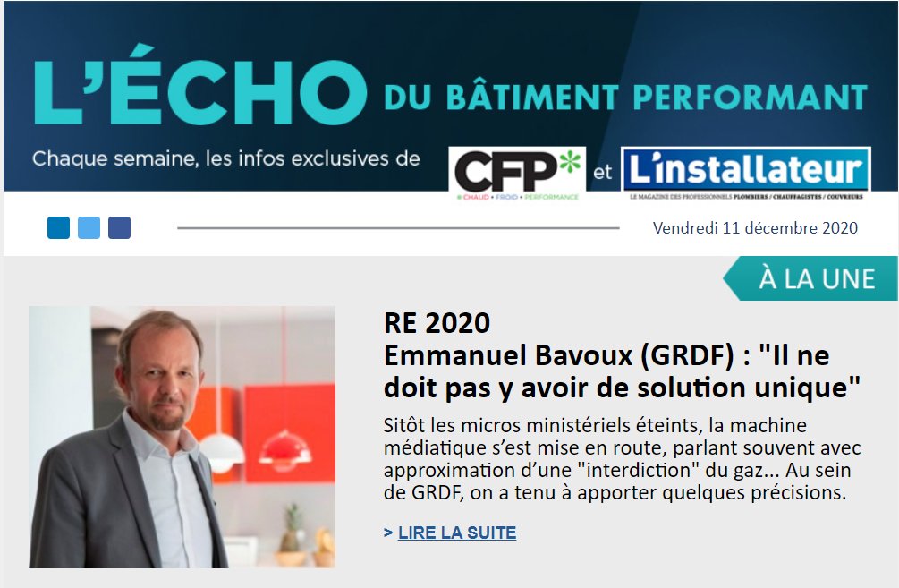 ✳️⚠️ A la Une ⚠️✳️
- RE 2020 : <a href="/GRDF/">GRDF</a> et @AMORCE contre-attaquent
- CFP de décembre est paru. Découvrez le sommaire
- Stiebel Eltron parie sur un nouveau fluide
- Emmanuel #Macron encense le nucléaire
Tout ce qu'il faut savoir cette semaine est là ⬇️⬇️
x0h4i.mjt.lu/nl2/x0h4i/z56y…