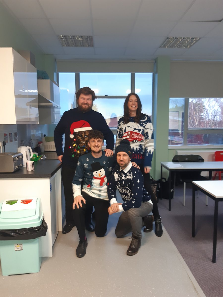 Top floor staff team - Christmas jumper day 2020 ft. Mr Whalley as George Michael! <a href="/WestKirbySchool/">West Kirby School</a>